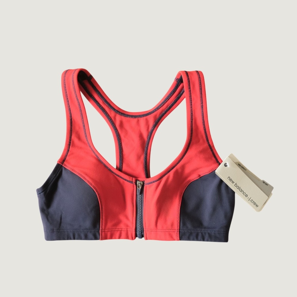 New‎ Balance x J.Crew Sports Bra Women Red Blue Zip Front Athletic XS KL8592